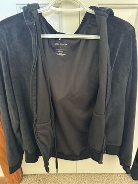 Posh Peanut Black Velour Zip Hoodie with Hood